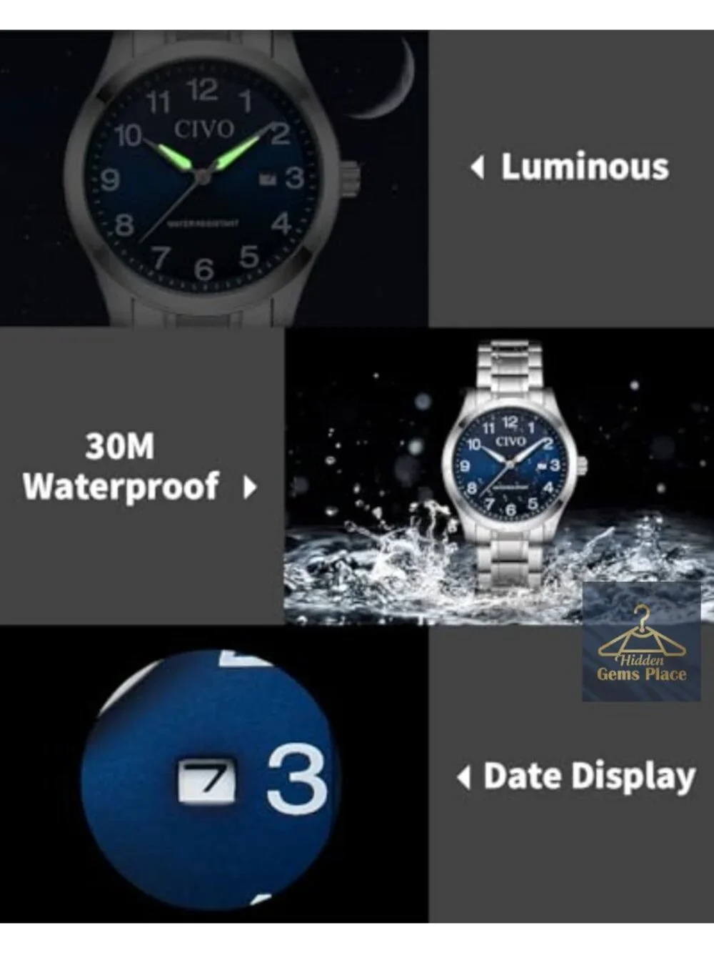 Men's Stainless Steel Quartz Watch - Easy Read Analog Dress Wrist Watch